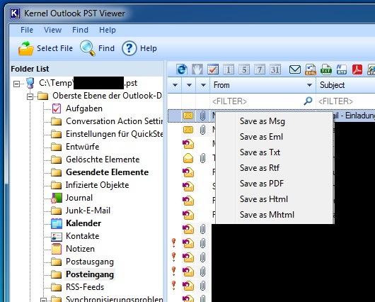 Kernel Outlook PST Viewer - Export